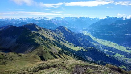 Panoramic view of Brienz and the stunning view of mountain range in a beautiful day, Switzerland