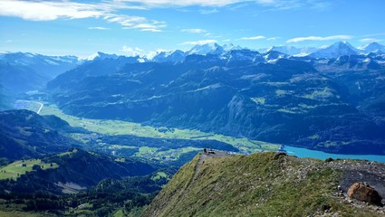 Fototapeta na wymiar Panoramic view of Brienz and the stunning view of mountain range in a beautiful day, Switzerland