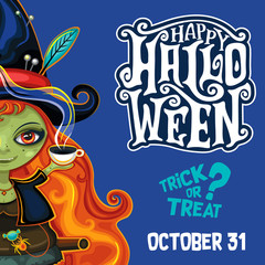 Vector Halloween Witch poster with lettering.