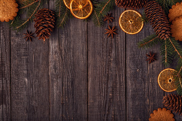 Christmas wooden background.