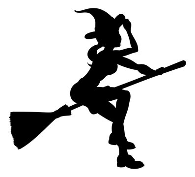 recommend clip art: Silhouette Halloween Witch Flying On Broomstick