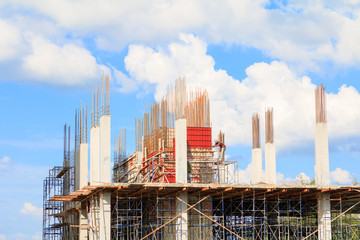 construction workers site and building of housing at laborer work outdoor. which has sky background with copy space add text