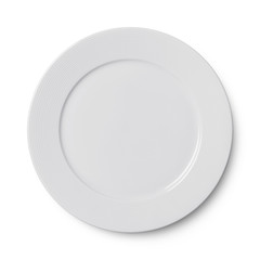 Simple circular porcelain plate isolated on whit with clipping path