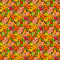 Autumn Seamless Pattern Background Colorful Leaves Ornament Fall Season Vector Illustration