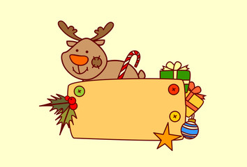 Reindeer Hold Empty Banner Merry Christmas And Happy New Year Concept Winter Holidays Decoration Vector Illustration