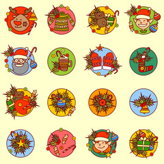 Cute New Year Icons Set Merry Christmas Concept Winter Holidays Hand Drawn Collection Vector Illustration