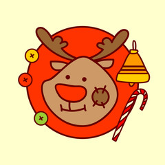 Cute Reindeer Icon Merry Christmas And Happy New Year Concept Winter Holidays Hand Drawn Collection Vector Illustration