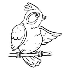 Cartoon Bird on branch tree - Vector Illustration