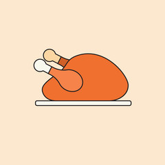 Roasted Turkey Icon Happy Thanksgiving Day Autumn