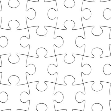Puzzle White Pieces Seamless Background, Blank Complete Jigsaw Pattern