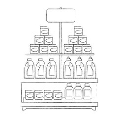 supermarket shelf with products