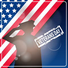 Veterans Day Celebration National American Holiday Banner With Soldier Silhouette Over Usa Flag Background Vector Illustration