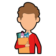 man with bag of groceries