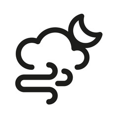 Cloud and moon line icon, windy night 