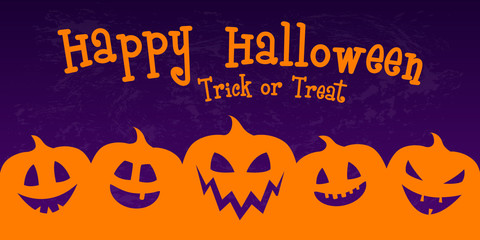 Happy Halloween - banner with silhouette of pumpkins. Vector.
