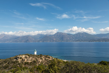 Fototapeta na wymiar Lighthouse at Mortella near St Florent in Corsica