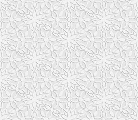 Seamless 3D white pattern, floral pattern, indian ornament, persian motif,  vector. Endless texture can be used for wallpaper, pattern fills, web page  background,  surface textures.