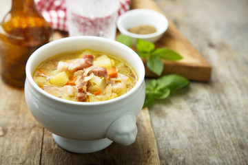 Pea soup with smoked bacon