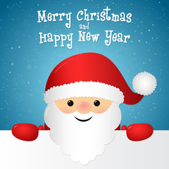 Christmas card with wishes and happy Santa Claus. Vector.