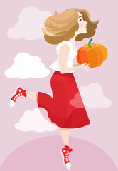 Blonde woman with a pumpkin