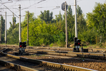 Red semaphore signal on the railway