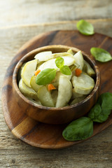 Pickled courgette with cucumber and fresh basil