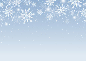 Christmas background design of white snowflake and snow with copy space