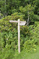 Signpost for Border Abbeys Way and Haining Loch in the Haining Selkirk