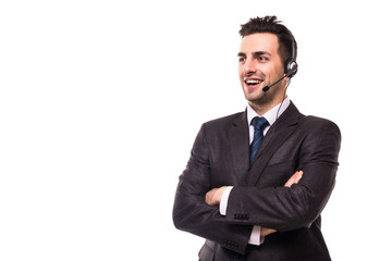 Customer support operator with a headset on white