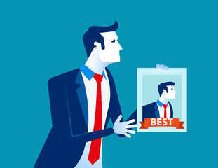 Manager holding the best worker poster. Concept business vector illustration. Flat design style.