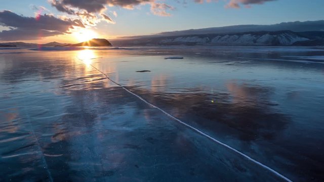 View of Baikal lake. Covered with snow.