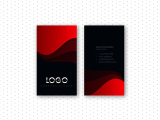 Modern dark blue and red shape vertical business card