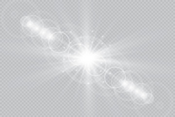Vector transparent sunlight special lens flare light effect. Sun flash with rays and spotlight.