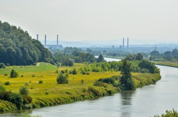 Vistula river in Poland. View from the hills in Tyniec on the longest river in Poland.