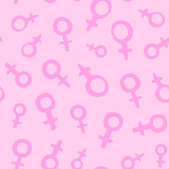 Vector pink symbol, woman sign icon seamless pattern. Woman style background, female health