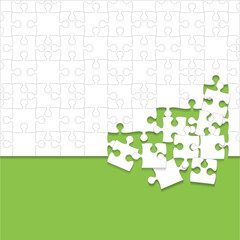 Some White Puzzles Pieces Green - Vector Jigsaw - obrazy, fototapety, plakaty