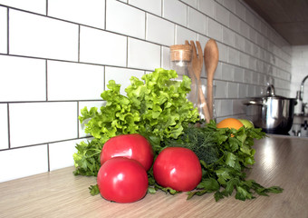 vegetables on the kitchen table