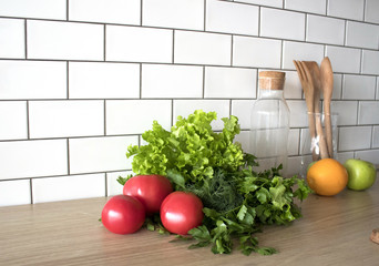 vegetables on the kitchen table