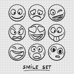 set of cartoon emoji. Sketch emoji. Emoji set. Vector illustration