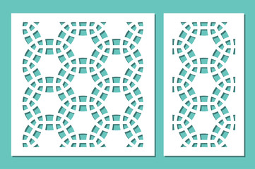 Set decorative panel laser cutting. wooden panel. Modern elegant geometric mosaic pattern. Ratio 1:2, 1:1. Vector illustration.