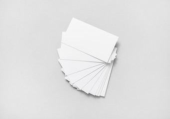 Blank business cards on on paper background for placing your design. Template for ID. Top view.