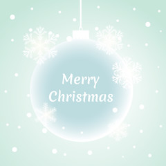 Christmas ball. New Year`s vector illustration. Blue. Celebration. Winter. Snow. Snowflakes. Gold. Xmas.