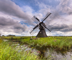 Wooden Windmill in Polder