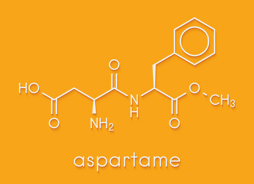 Aspartame artificial sweetener molecule (sugar substitute). Skeletal formula.