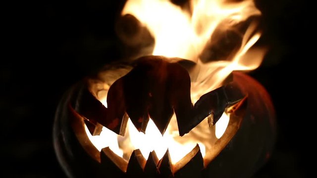 Burning pumpkin on Halloween. Looped