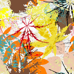 Naklejki  seamless background pattern, with leaves, paint strokes and splashes