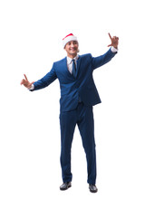 Young busnessman wearing santa hat in christmas concept on white
