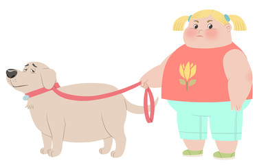 Fat girl with pet dog