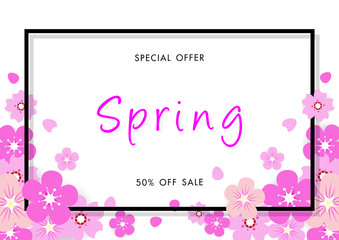 Spring sale background with beautiful flower, vector illustration template, banners, Wallpaper, invitation, posters, brochure, voucher discount