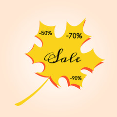 Vector  template for sale autumn banner. Illustration of yellow  maple leaf. EPS10. Design elements for banner, card, poster, web.